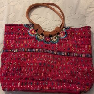 Embroidered Pink Tote Bag